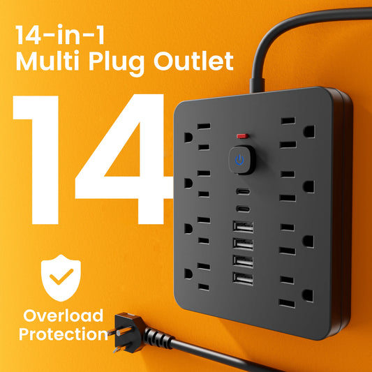 14-in-1 Surge-Protected Power Strip with USB-C Fast Charging
